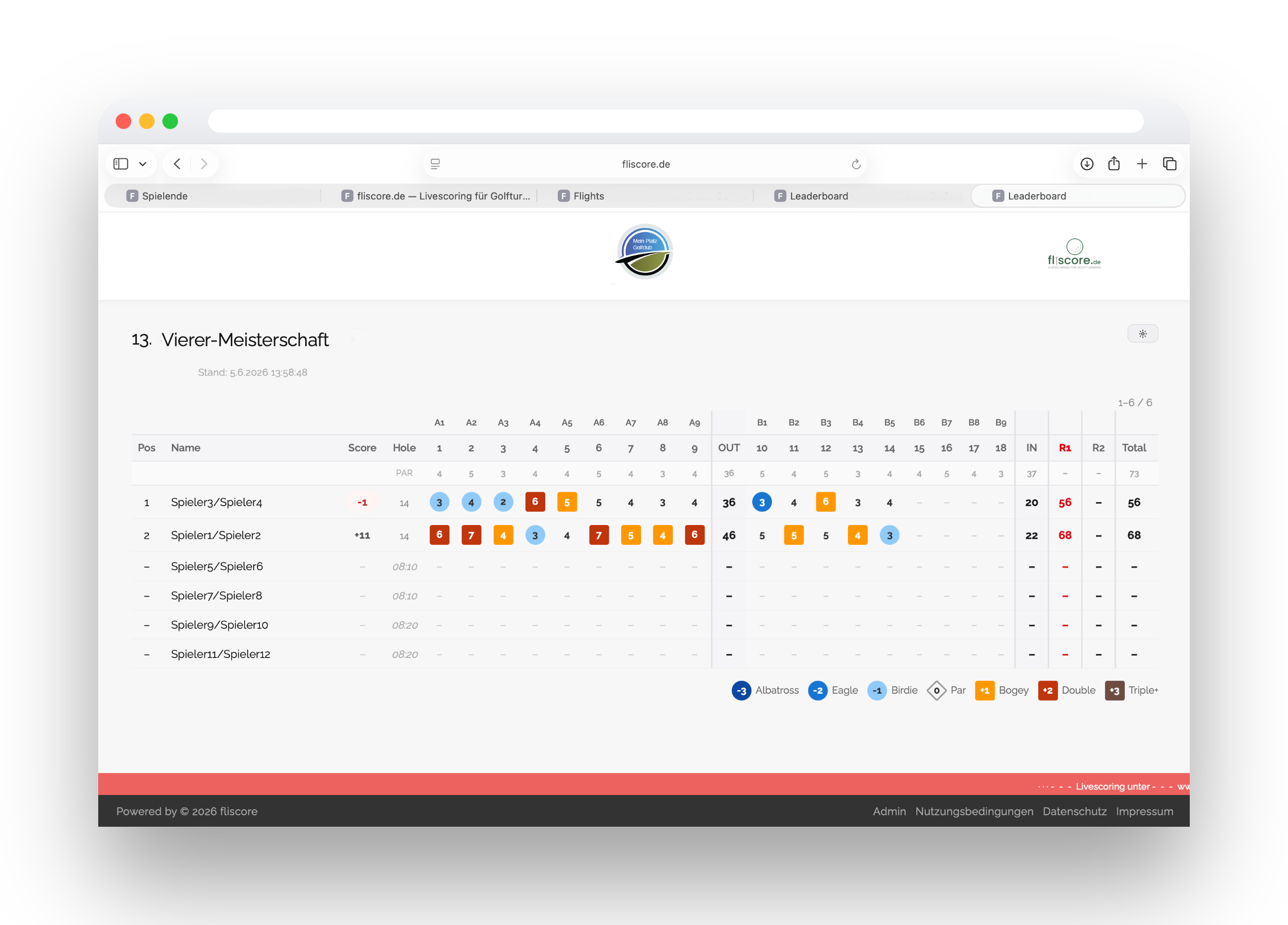 fliscore Leaderboard – Live-Ansicht